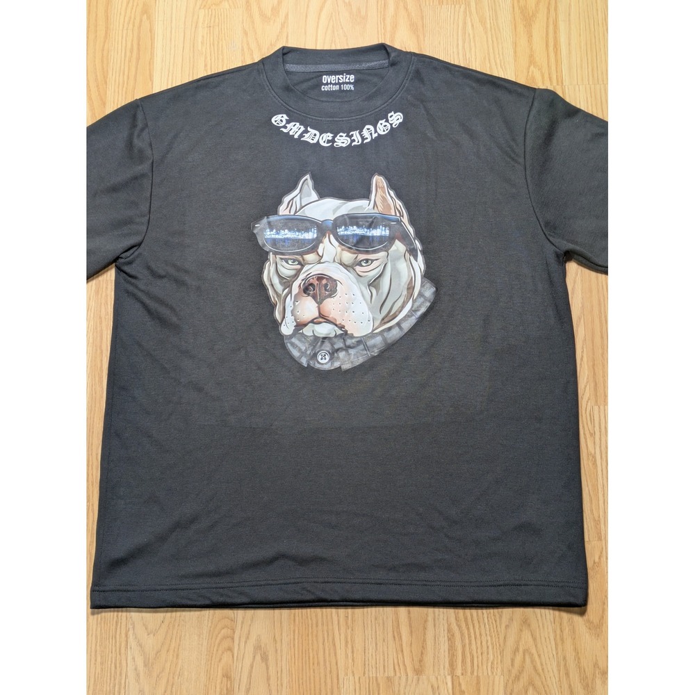 Oversized Pitbull Dog Graphic Tee Shirt Black Mens XL